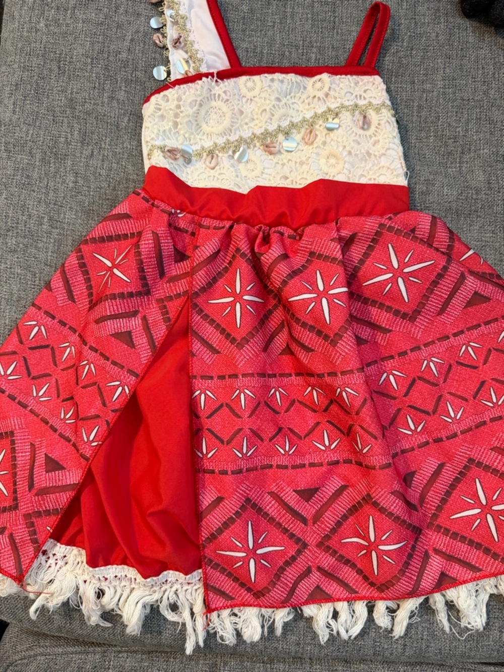 Girls Moana Red and White Tribal Print Halloween Costume Dress size 5 GUC